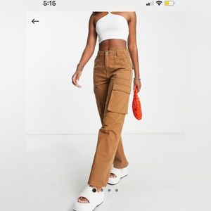 Bershka pocket detail chino cargo pants in brown